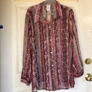 Pretty plus size long sleeve sheer button down top